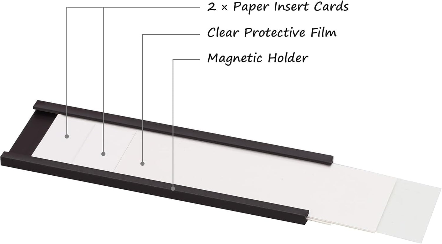 Realth C Channel Magnetic Label Holders 50 Pack 3'' x 4'' with Paper Inserts and Clear Plastic Protectors, Magnetic Data Card Holders File Cabinet Labels for Metal Racks and Shelves