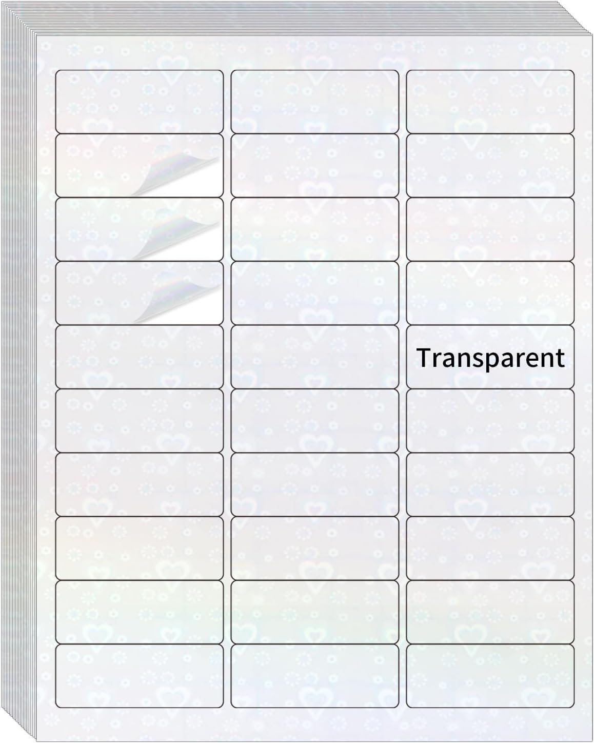 STARLIBOO Transparent Stickers Labels -1" x 2-5/8" Clear Address Labels Mailing Stickers for Laser/Inkjet Printer 8.5"Ã11"- 20 Sheet (Clear Holographic Heart)