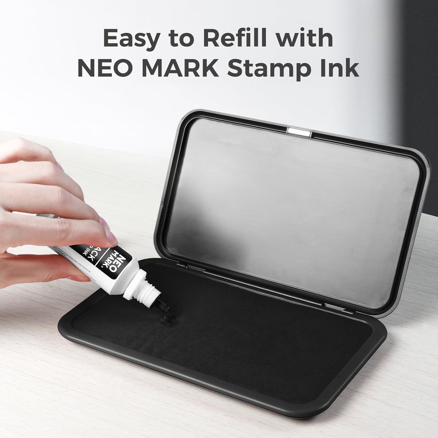 Large Stamp Pad Kit (1oz Ink Included) - 3.50"x 6.25", Magnetic Lid, Premium Quality Felt Stamp Pad (Black)