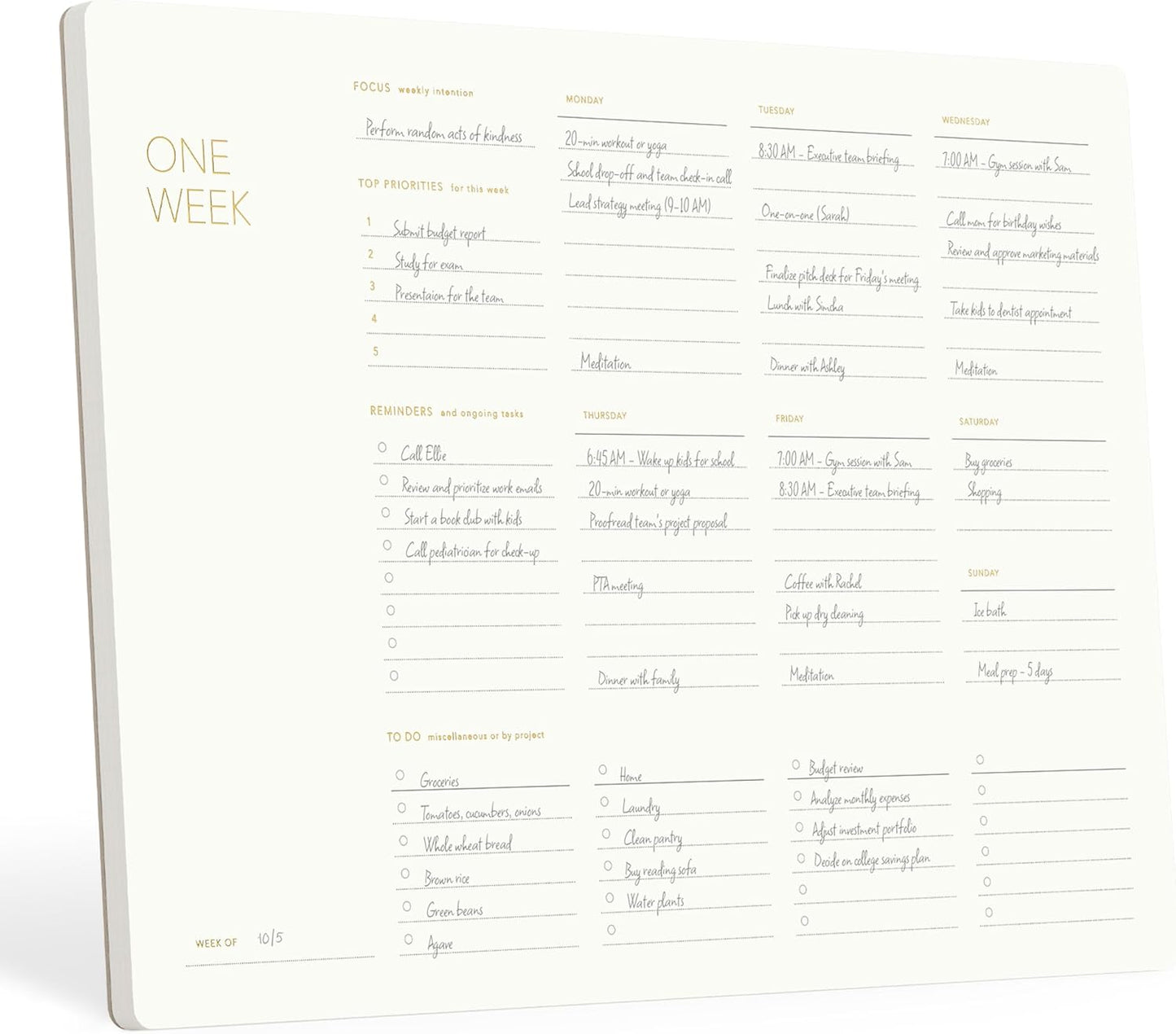 One Week - Elegant Undated Weekly Desk Planner, Gold Foiled, A4, Minimalist Weekly To Do List Notepad, Daily Schedule, Work Week Planner Pad, Eco-friendly, FSC⢠Certified