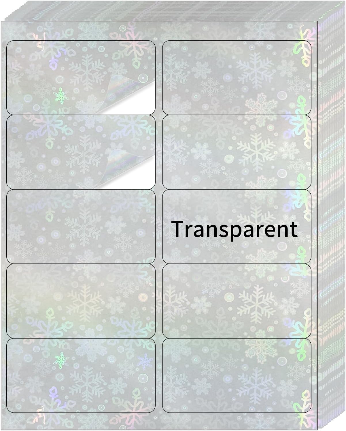STARLIBOO Transparent Stickers Labels - 2" x 4" Clear Address Labels Mailing Stickers for Laser/Inkjet Printer 8.5"Ã11"- 20 Sheet (Clear Holographic Snowflake)