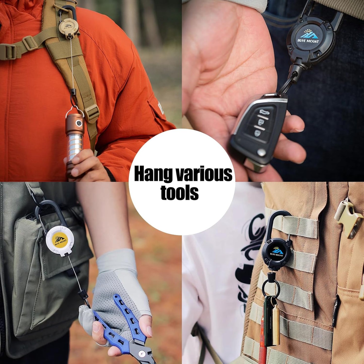 Retractable Keychain Heavy Duty, Multitool Carabiner Badge Holder, Retractable Keychain Clip Id Holder, Upgraded 58cm Stainless Steel Cord, Suitable for Men and Women Yellow