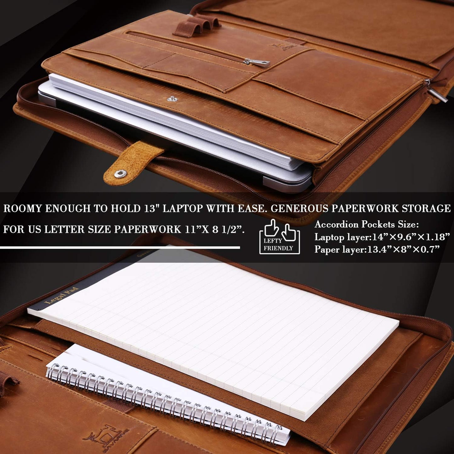 Personalized Leather Portfolio Padfolio for Men, Engraved Gifts for Father's Day for Husband from Wife, Customized Leather Gifts Present for Son/Dad, for Birthday, Brown
