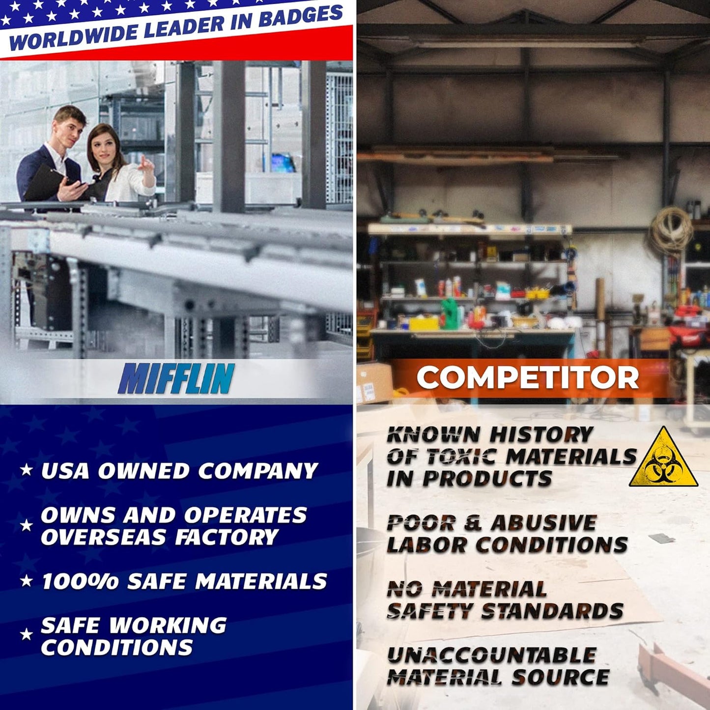 Mifflin-USA Horizontal Plastic Card Holder with Metal Clip and Vinyl Straps (Clear, 3.5x2.25 Inch, 250 Pack), Waterproof PVC ID Name Badge Holder with Clip