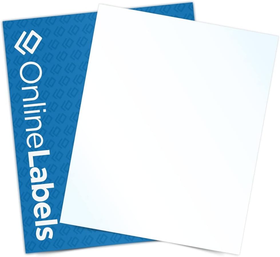 Waterproof Clear Gloss Laser-Printable Sticker Paper, 8.5 x 11 Full Sheet Label, 10 Sheets, for Laser Printers Only, Online Labels