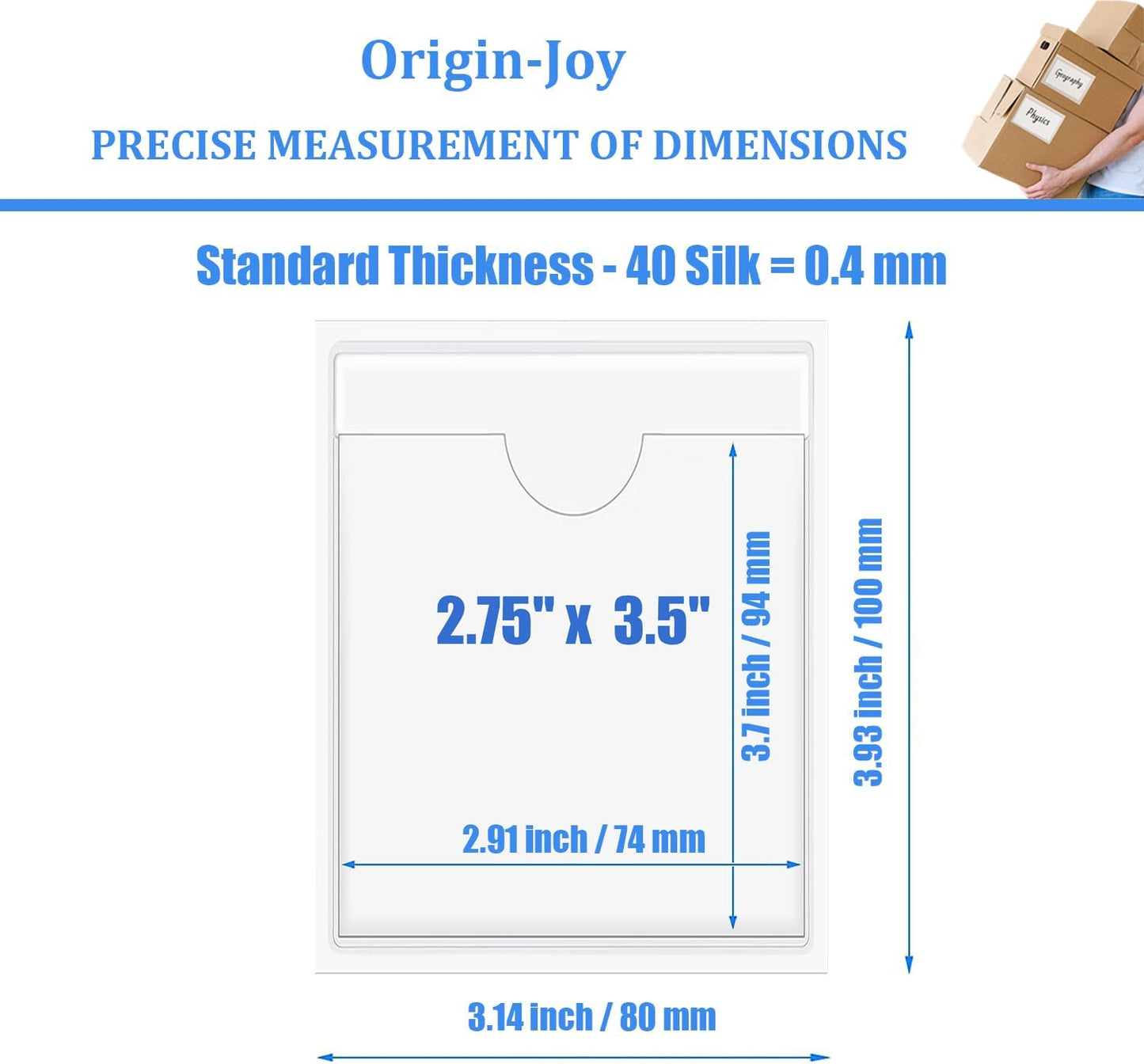 Origin-Joy 60 PCS Self Adhesive Index Card Pockets with Top Open, Clear Plastic Label Holder for Cards of Note, Library and Business, Adhesive Label Pockets & Card Holder (2.75 x 3.5 inch)