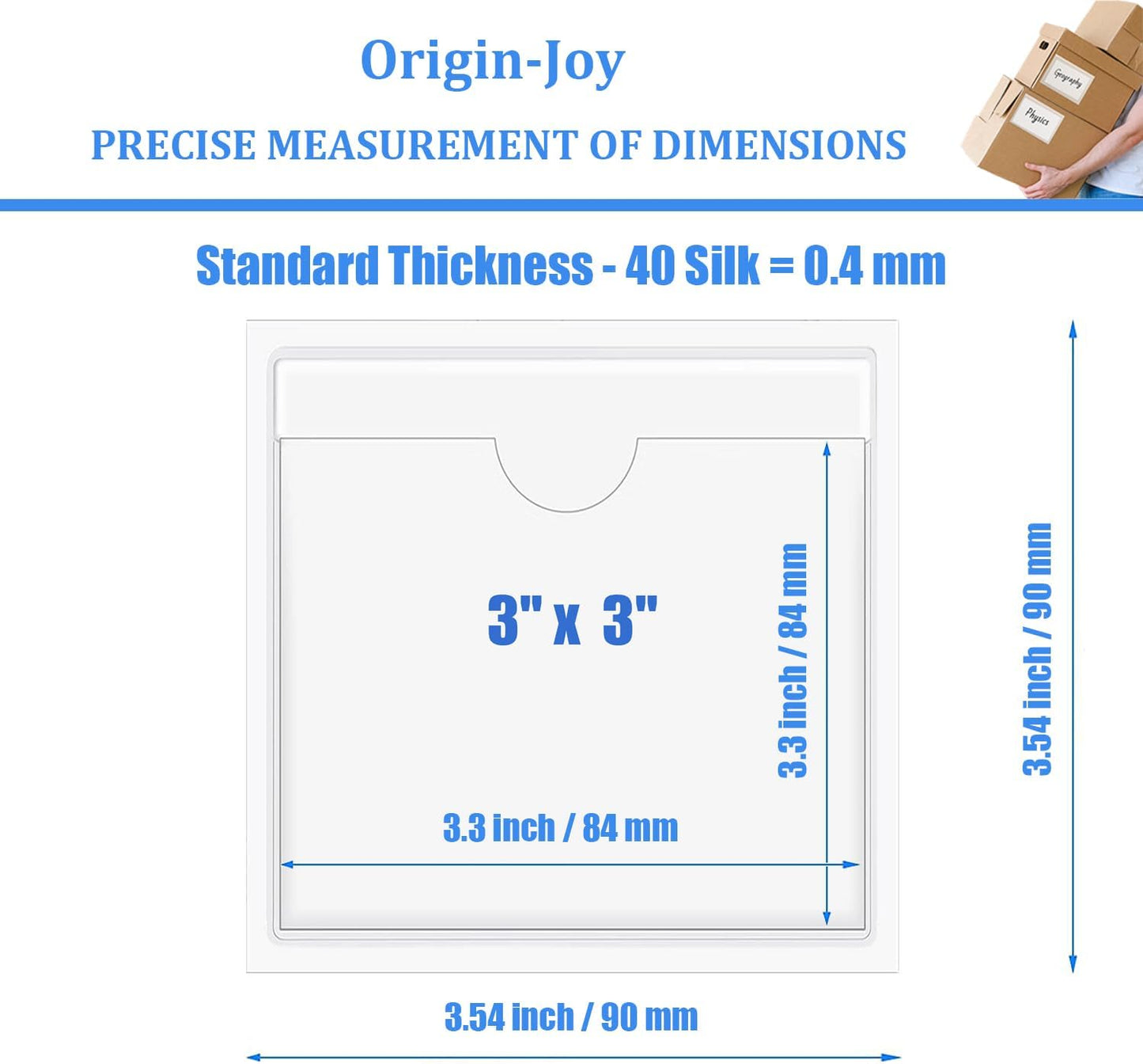 Origin-Joy 60 PCS Self Adhesive Index Card Pockets with Top Open, Clear Plastic Label Holder for Cards of Note, Library and Business, Adhesive Label Pockets & Card Holder (3 x 3 inch)