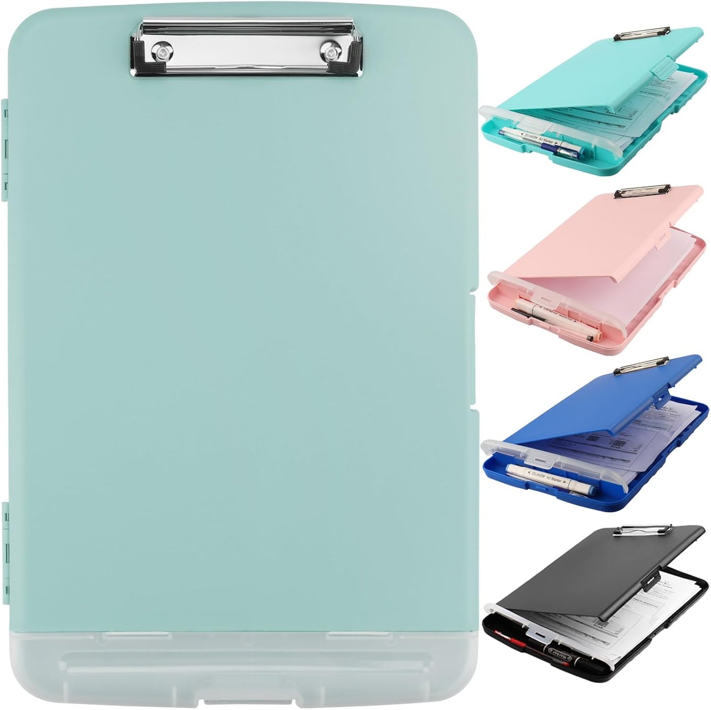 Clipboard with Storage,A4 Binder Nursing Clipboards with Pen Holder,Heavy Duty Storage Clipboard with Low Profile Clip, Clipboards Folder Side-Opening Clip Boards,Smooth Write Clip Board (Dark Green)