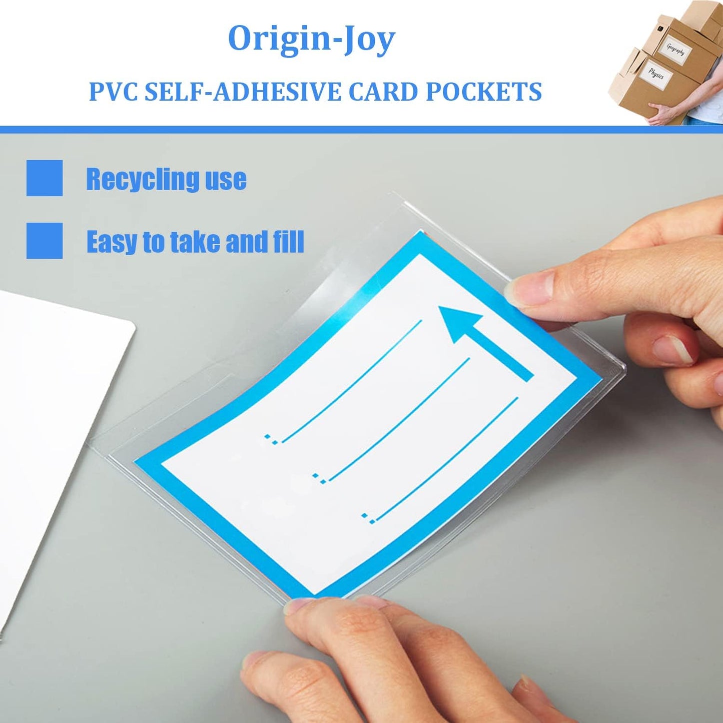 Origin-Joy 60 PCS Self Adhesive Index Card Pockets with Top Open, Clear Plastic Label Holder for Cards of Note, Library and Business, Adhesive Label Pockets & Card Holder (5 x 2.5 inch)