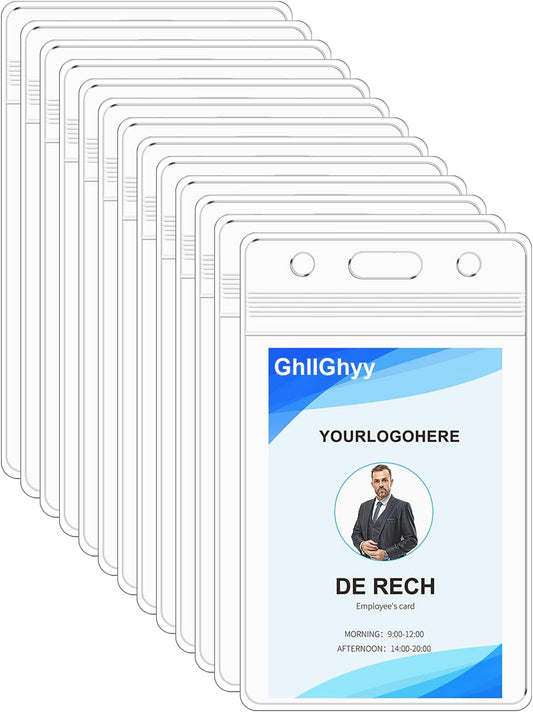 50 Pack Extra Thick Name Badge Holders, Heavy Duty & Sealable Waterproof Vertical ID Badge Holders, Durable Clear PVC Plastic Badge Sleeve for Credit Card/Shcool Work Badge/Room Key/RFID