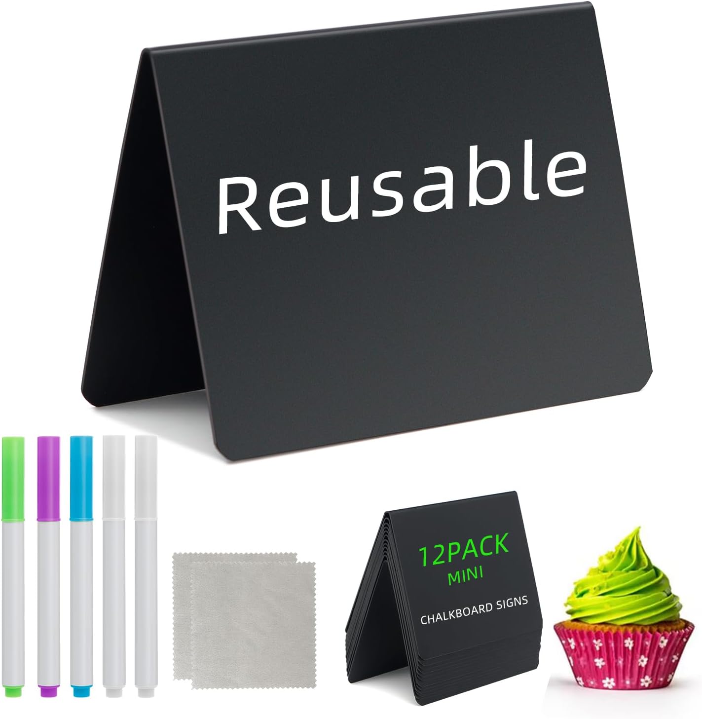 4"x3" Mini Chalkboard Signs Food Labels for Party Buffet Food, 12 Pcs Food Signs Tags for Display, Reusable Tabletop Small Message Chalk Board Signs for Tables Place Cards Wedding Bakery Birthday