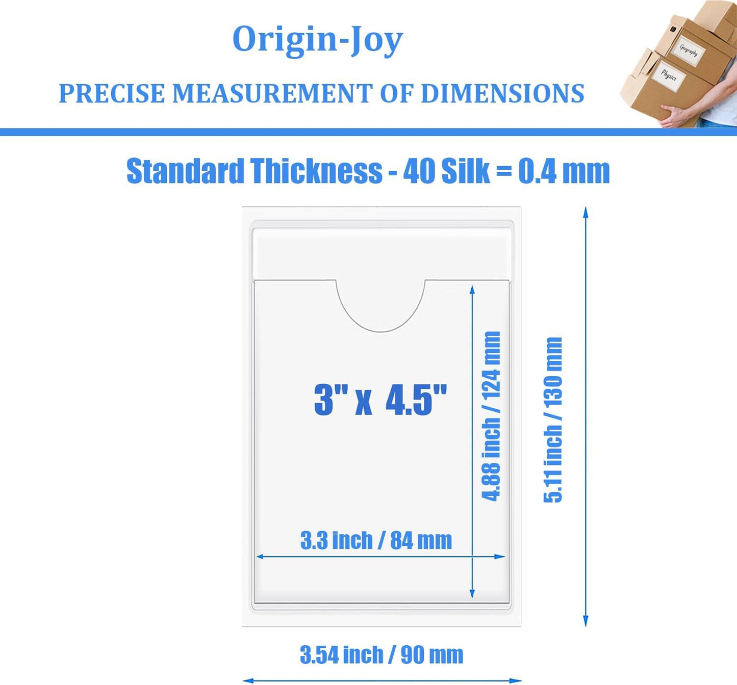 Origin-Joy 60 PCS Self Adhesive Index Card Pockets with Top Open, Clear Plastic Label Holder for Cards of Note, Library and Business, Adhesive Label Pockets & Card Holder (3 x 4.5 inch)
