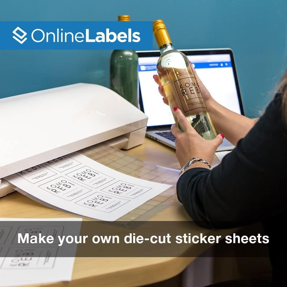 Waterproof Clear Gloss Laser-Printable Sticker Paper, 8.5 x 11 Full Sheet Label, 10 Sheets, for Laser Printers Only, Online Labels