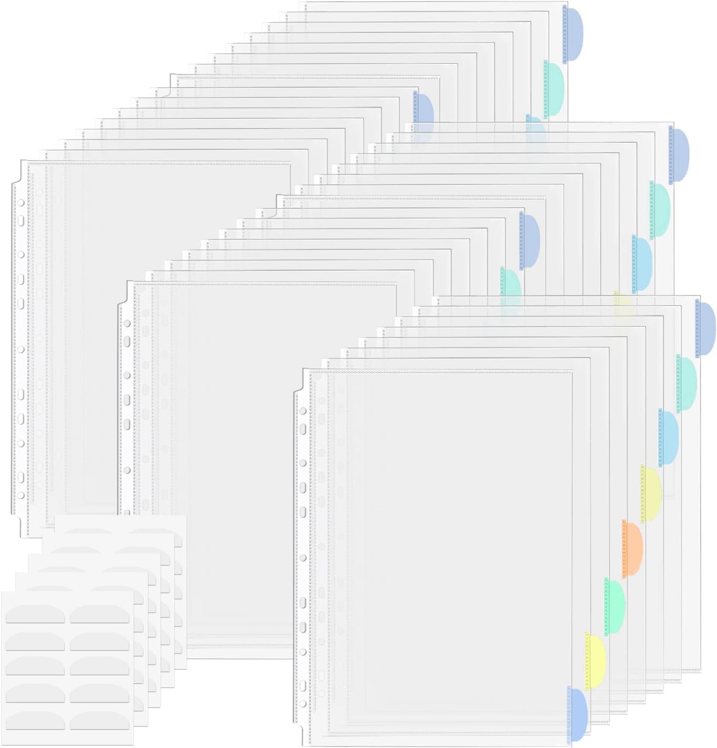 5 Set of 40 Pack A4 Plastic Sleeves Binder Index Dividers Pocket Dividers for 2/3/4 Ring Binder with 8 Tabsï¼Clear Plastic Sheet Protectors Paper Organizer for School Home Office