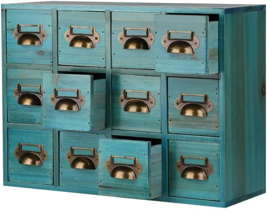 Apothecary Drawers Apothecary Cabinet with Drawers Card Catalog Cabinet Wooden Card Catalog Wooden Storage Box for Desktop Organizer (Blue12)