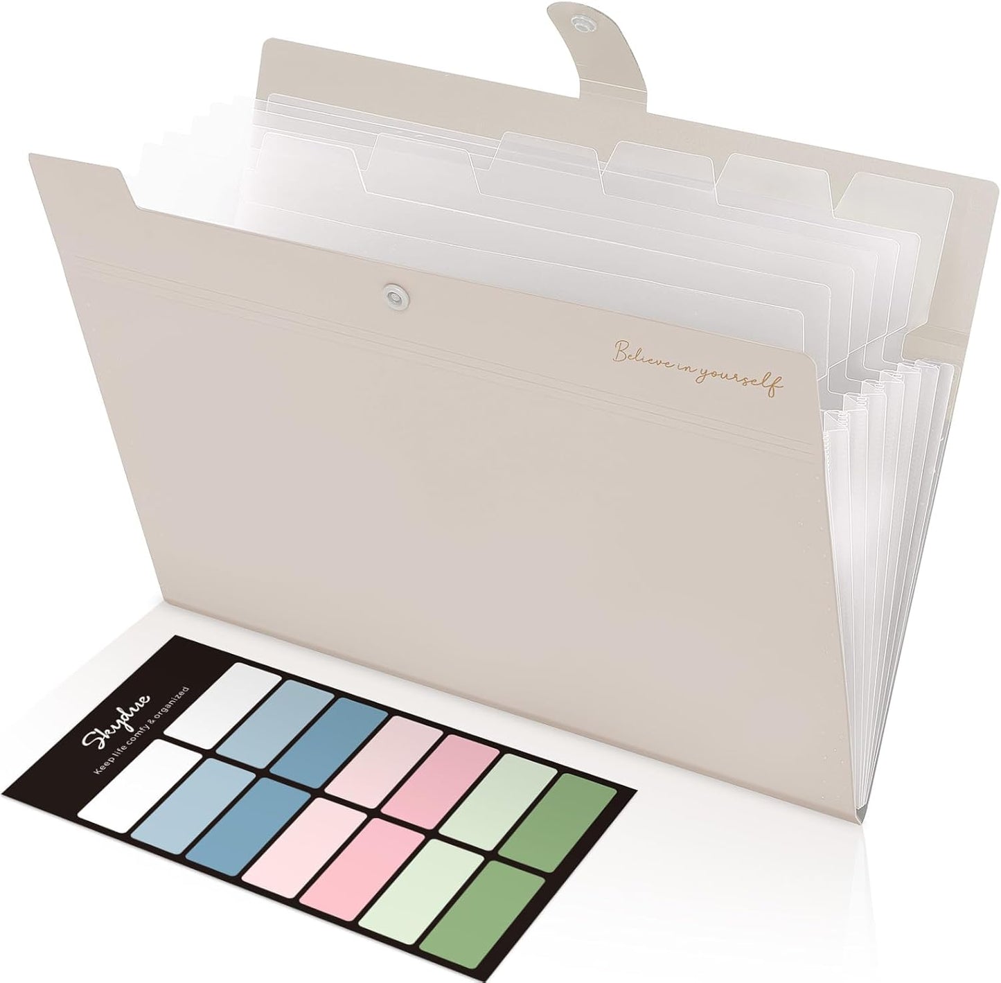 SKYDUE Expanding File Organizer with 8 Pockets, Accordion File Folders with Labels, Portable Document Paper Bill Receipt Organizer, Home College School Office Supplies, Letter Size,MilkTeaBrow