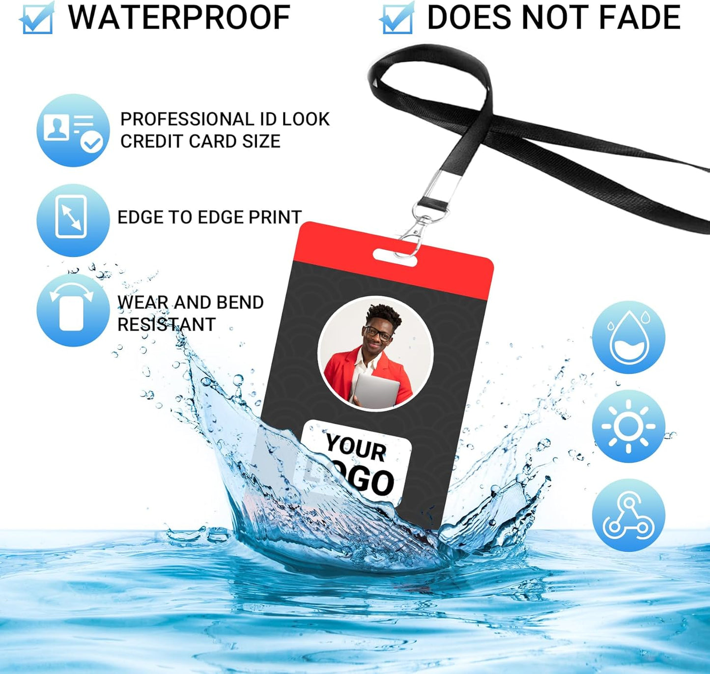 Custom Id Badge Custom Id Card Identification Badges Customizable Personalized Name Badge Customize Name Tag Photo Logo Employee Work Office Volunteer Customized Personal (Horizontal-3)
