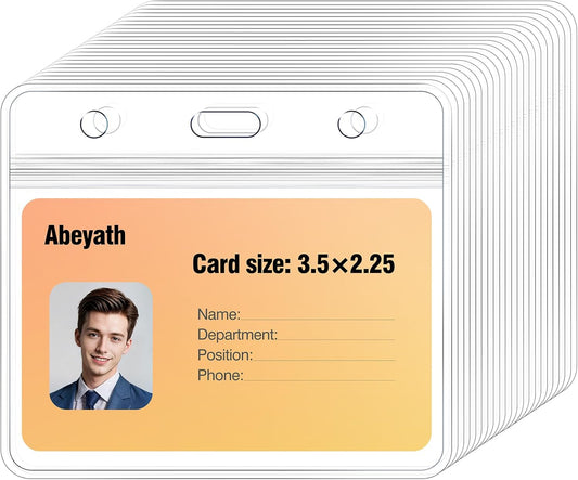 50 Pack Extra Thick ID Card Name Badge Holder Heavy Duty Waterproof Clear Plastic PVC Horizontal Sleeve Pocket Resealable