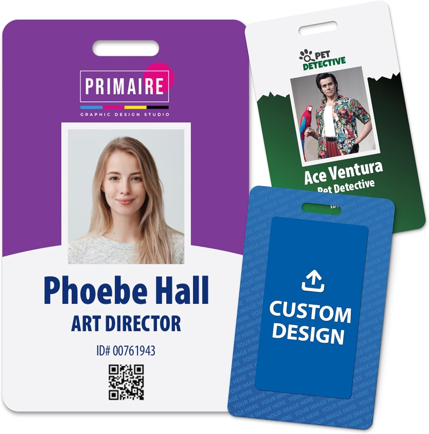 Custom Print Employee ID Badge, Double Sided with Name, Photo, Logo, and Barcode â Unique Photo ID Card Solution (ID Vertical)