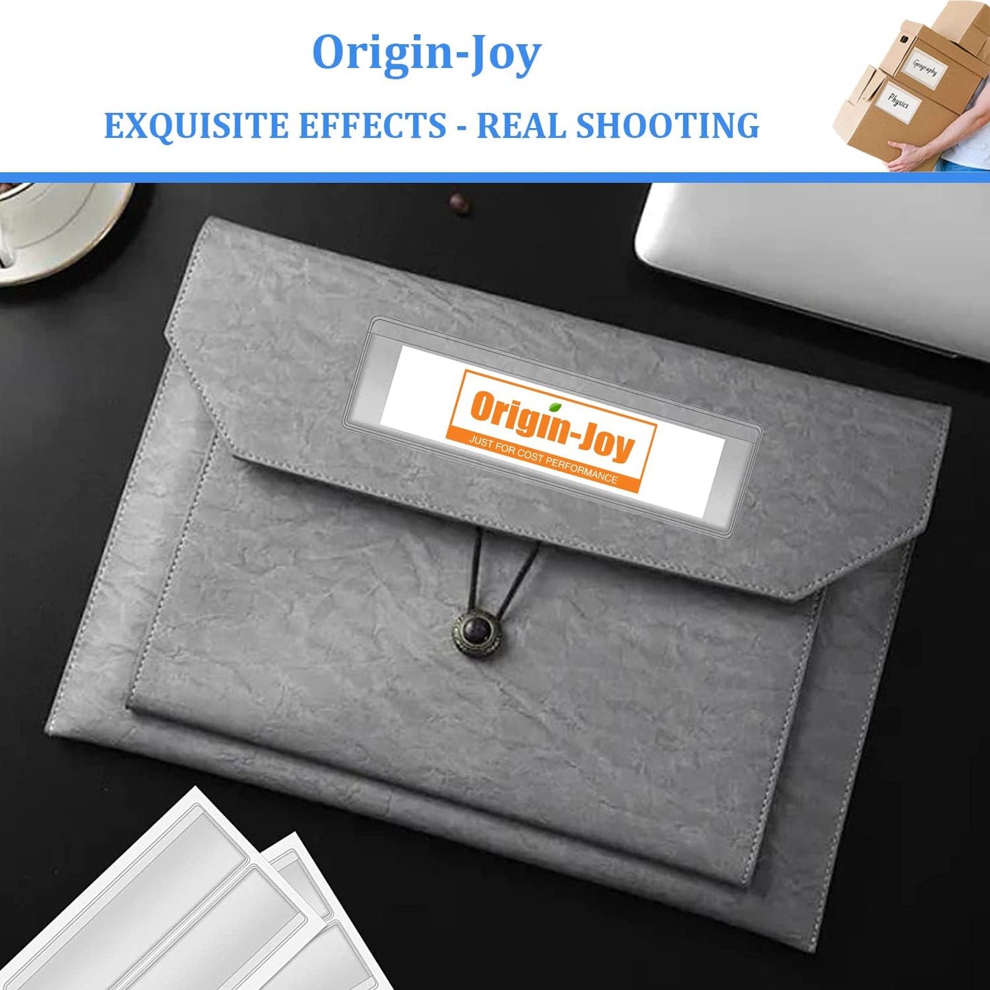 Origin-Joy 60 PCS Self Adhesive Index Card Pockets with Top Open, Clear Plastic Label Holder for Cards of Note, Library and Business, Adhesive Label Pockets & Card Holder (5.5 x 2.25 inch)