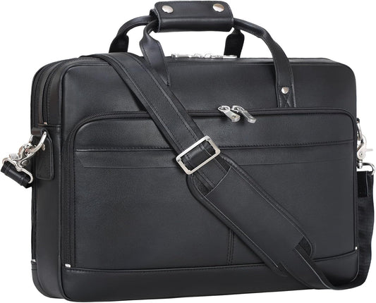 Leather Briefcase for Men 17 Inch Laptop Crossbody Shoulder Messenger Bag Attache Case for Business Travel Work Lawyer