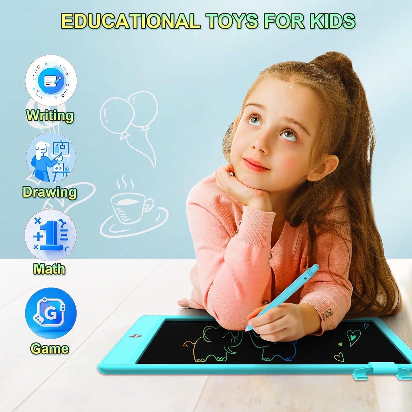 8.5 Inch LCD Writing Tablet for Kids, Colorful Toddler Doodle Board - Erasable Drawing Pad, Educational Learning Toy for Ages 3-8 - Valentine's Day Christmas Birthday Gifts (8.5 Inch, Blue)