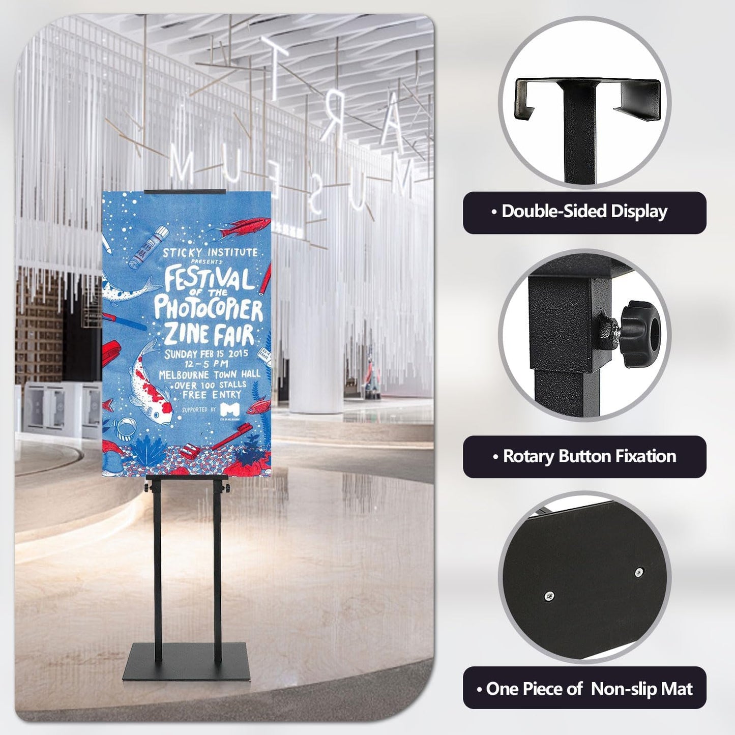 Poster Sign Holder Floor Stand for Display, Floor Poster Board Stand with Heavy Duty Pedestal, Adjustable Banner Stand, Height Up to 80 inch, Double-Sided Signage with Non-Slip Mat (6 Pack)