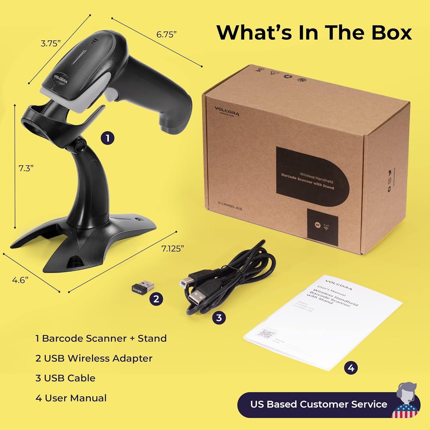 Volcora Wireless Bluetooth Barcode Scanner, QR Code, USB Portable Handheld w/Stand Connect w/Tablet/Phone/PC, 1D & 2D Inventory, Symbol Barcode Scanner for Retail & Warehouse, Black