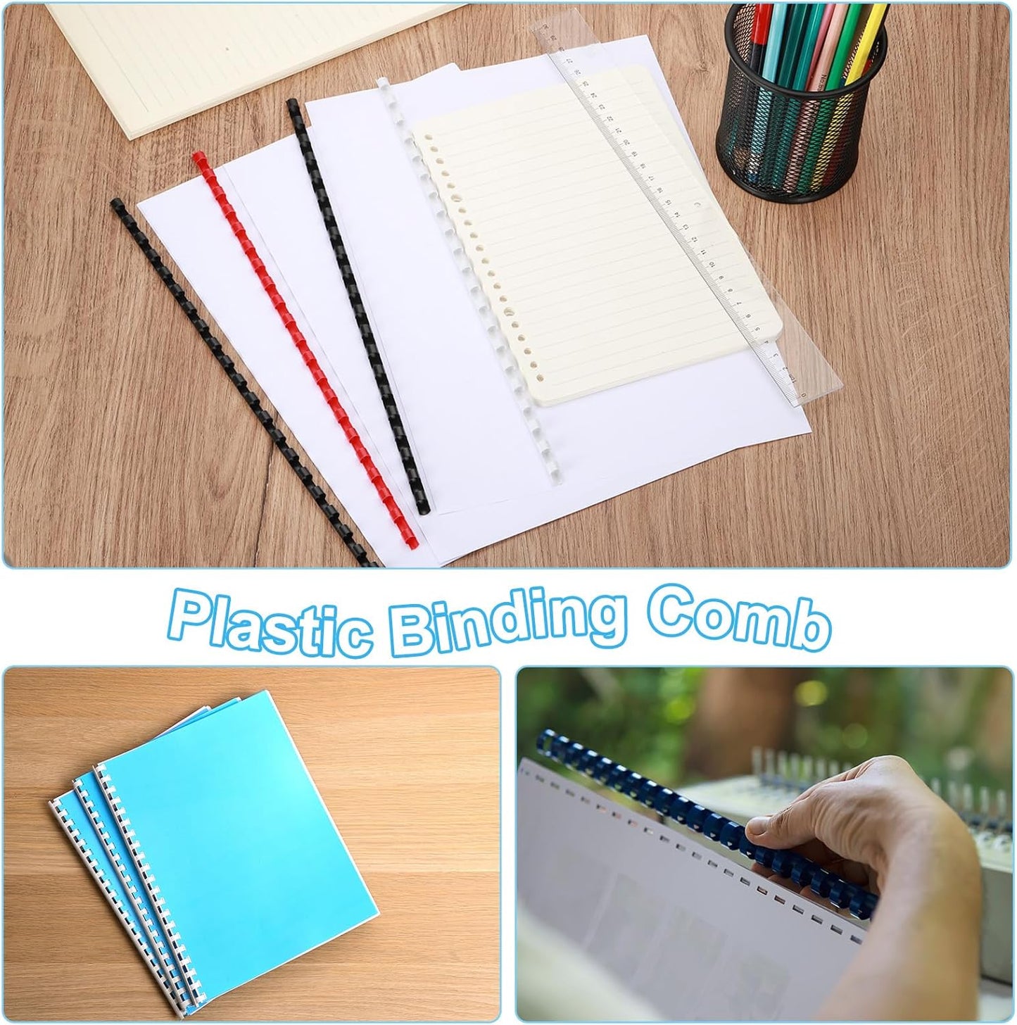 PATIKIL 20mm (3/4") Plastic Binding Combs, 100 Pcs 21 Rings Comb Binding Spines 150 Sheet Capacity Letter Size for Binding Paper Sheets Notebook Calendar Picture Album, White