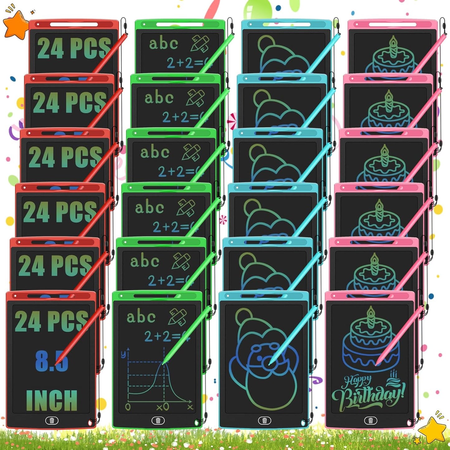 24 Pack LCD Writing Tablet for Kids Bulk, 8.5 Inches Reusable Doodle Board, Writing Tablet for Kids, Drawing Pads for Kid Education Class Party Favors Gifts for Children Toddler Girls Boys