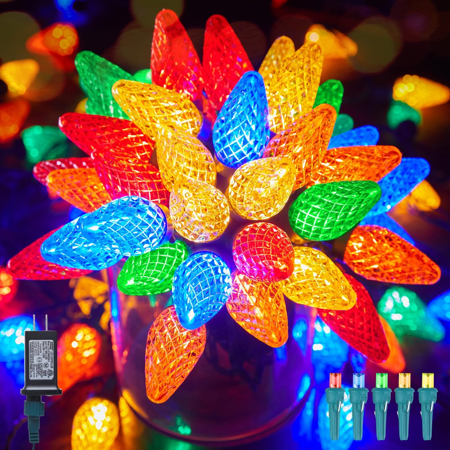Minetom C9 LED Christmas Lights, 100 Multicolor Lights, 81 Feet, Waterproof, Timer, 8 Modes, 2 Pack