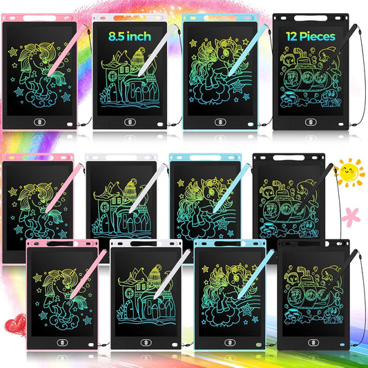 Tinlade 12 Pack LCD Writing Drawing Tablets 8.5 Inch Bulk Colorful Doodle Board Erasable Electronic Painting Drawing Pads Learning Toy Gifts for Kids Christmas School(Pink, Light Blue, White, Black)