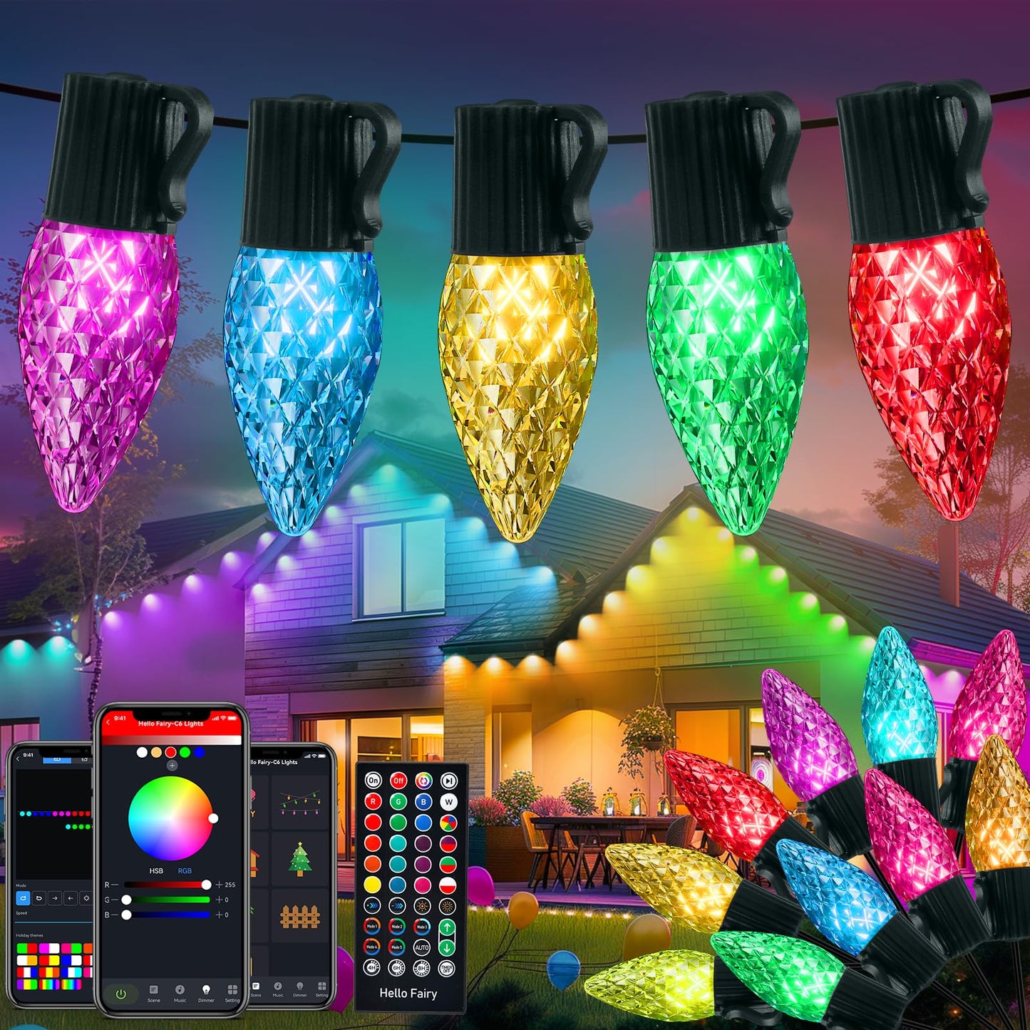 Minetom C9 LED Christmas Lights, 100 RGB Smart Lights, 66 Ft Waterproof String Lights for Indoor/Outdoor Decor, Model BMSL18