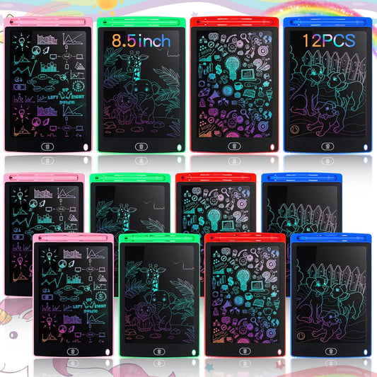 Tinlade 12 Pack LCD Writing Drawing Tablets 8.5 Inch Bulk Colorful Doodle Board Erasable Electronic Painting Drawing Pads Learning Toy Gifts for Kids Christmas School(Pink, Green, Red, Blue)