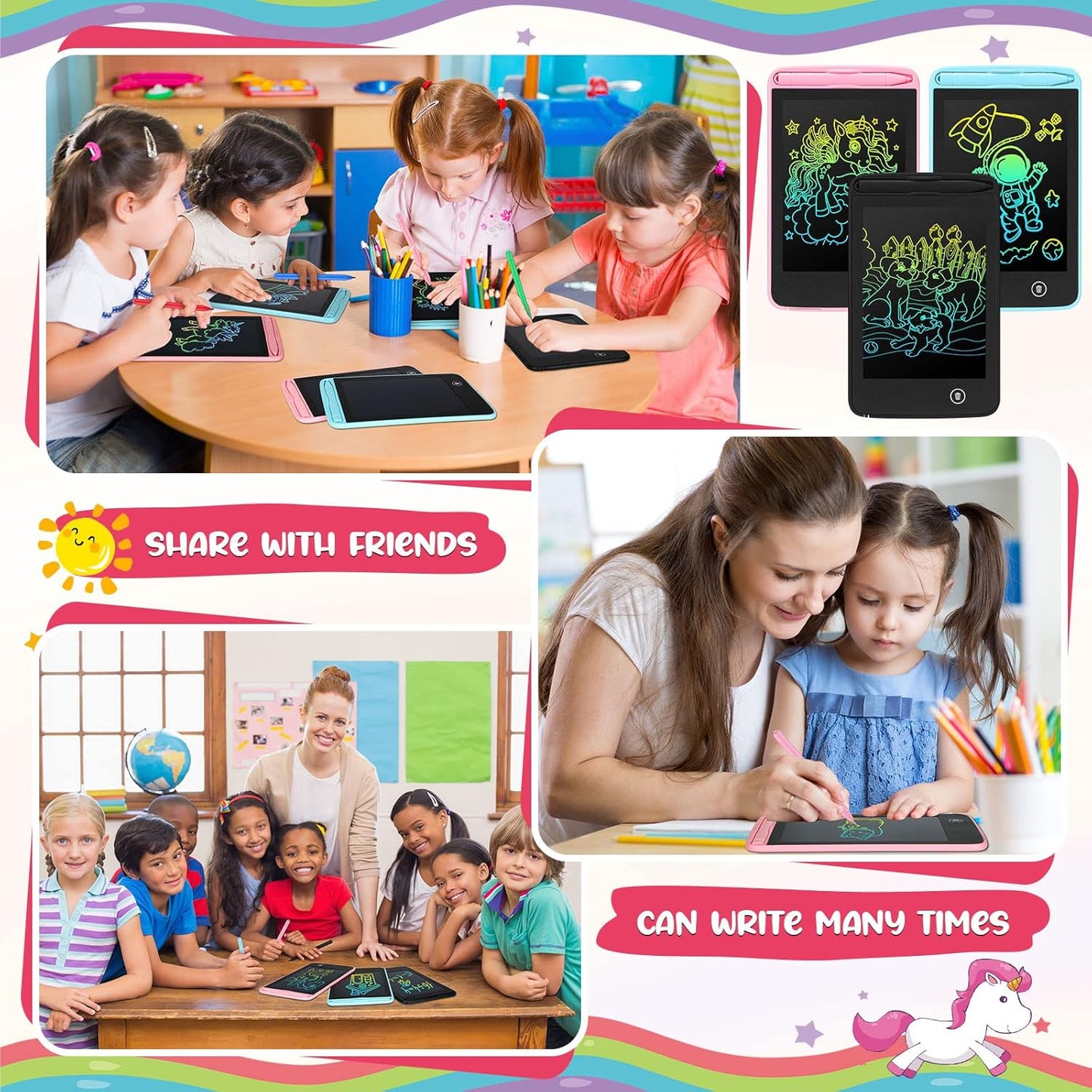 Zhehao 20 Pcs LCD Writing Tablet for Kids 6.5 Inch Colorful Doodle Board LCD Writing Board Kids Portable Electronic Drawing Board Erasable Drawing Pad Reusable Writing Pad for Kid (Black, Blue, Pink)