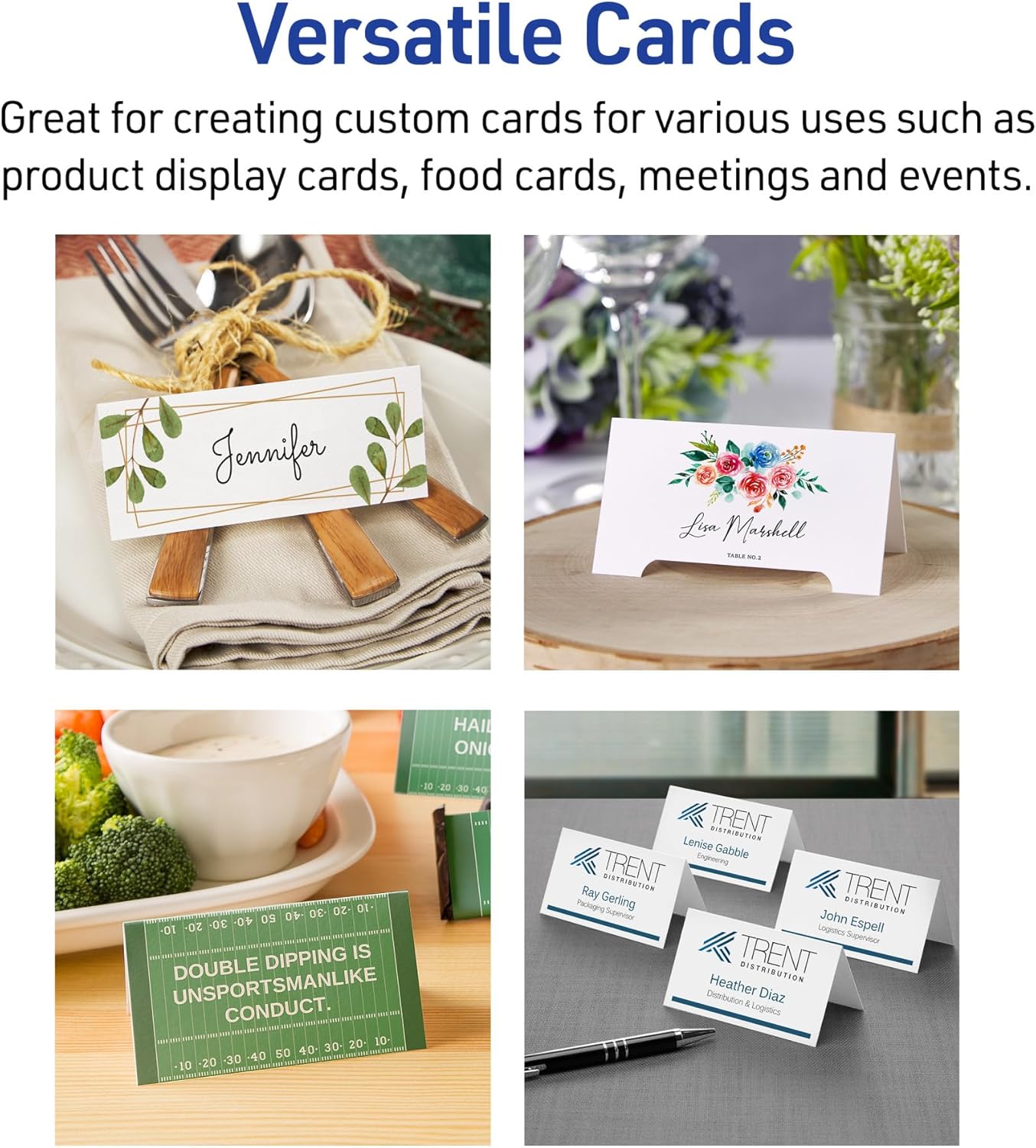 Avery Printable Tent Cards, 3.5" x 11", Ivory with Embossed Border, 50 Blank Place Cards for Laser or Inkjet Printers (5915)