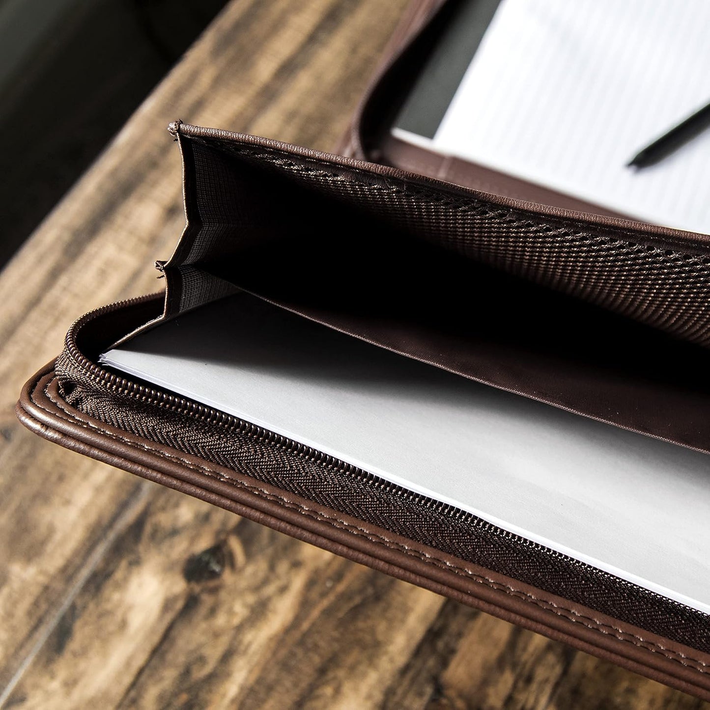 Cossini Premium Business Portfolio with Zipper – Padfolio - Superior Business Impressions Begin with PU Vegan Leather, 10.1 Inch Tablet Sleeve, Smart Storage, Solar Calculator, Writing Pad -Brown
